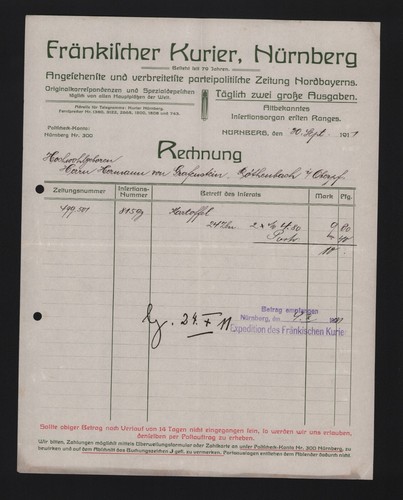 Nürnberg rechnung 1911 - nÜrnberg,,