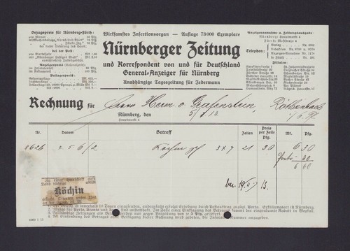 Nürnberg rechnung 1913 - nÜrnberg,,